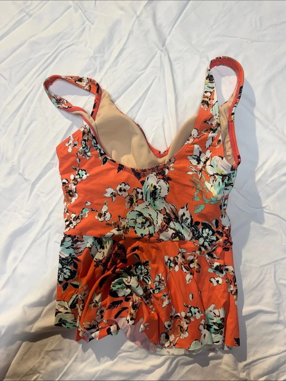 Floral V-Neck One-Piece Swimsuit with Peplum in Orange